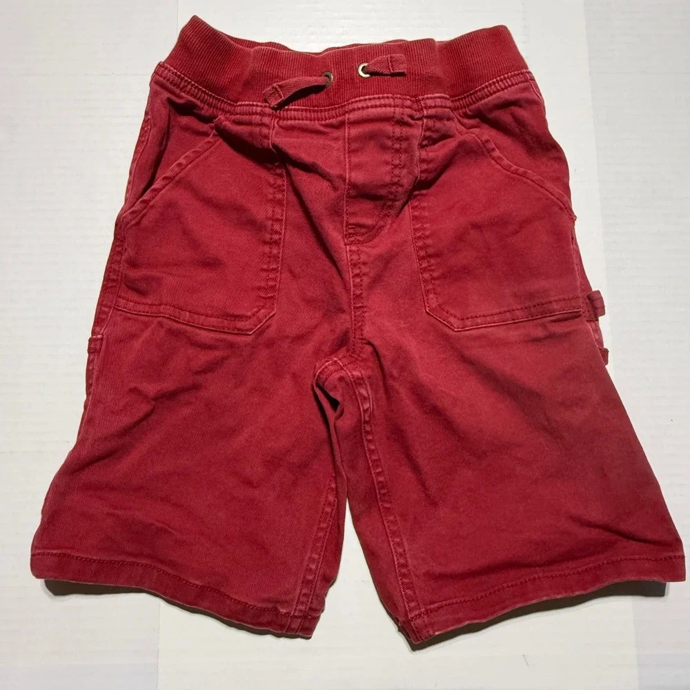 Hanna Andersson Boys Red Carpenter Shorts Canvas Elastic Waist Size 120 US 6-7